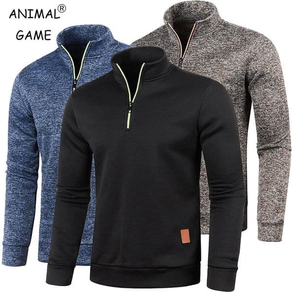 Autumn Mens Half Zipper Sweatshirts Long Sleeve Solid Color Pullover Turtleneck Streetwear Winter Warm Jacket Sport Coats 250224BJ