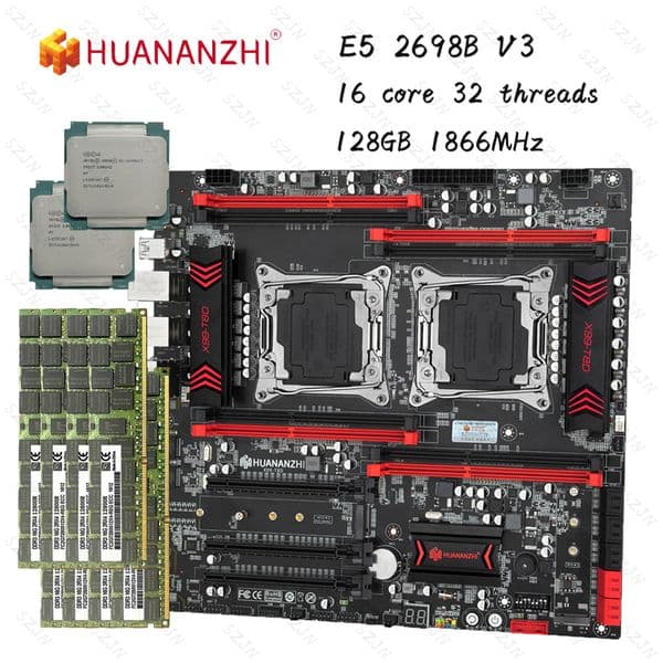 T8D X99 Motherboard Dual CPU Set with E5 2698BV3 DDR3 128GB 1866MHz Support M.2 NVME NGFF USB3.0 Server X99 Mainboard Combo