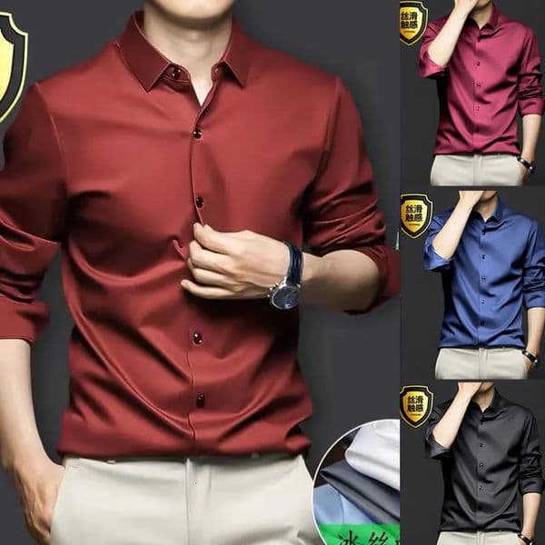 6XL mens shirt Dress Long sleeve Ice silk plus size Business casual high quality wear free breathable slim solid color 250214ZBANJIA