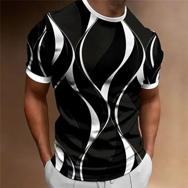 Mens T Shirt Curved Radiance Graphic 3D Printed T-shirts Casual Loose Short Sleeve Tees Oversized Men Clothing Tops Outdoor 250225