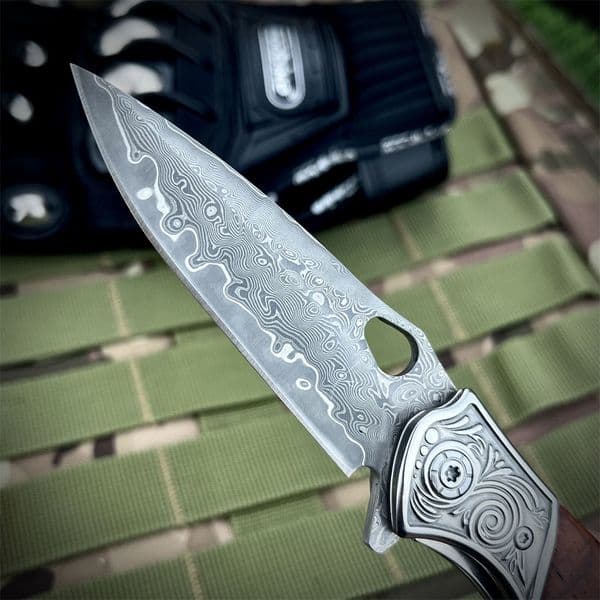 High Quality Damascus Folding Knife Acid Wood Handle Work Sharp Easy To Carry Survival Knives Tactical Multitools Hunting folding knife Pocket Knife for Outdoor