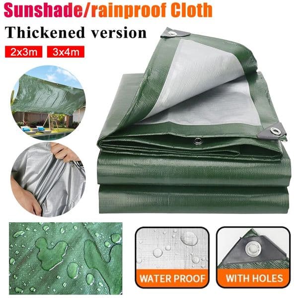 3mx4mx5m/2m Large Tarpaulin Waterproof Heavy Duty Tarp Rain Cover Reinforced Multipurpose Outdoor Garden Backyard Awning Canopy 250225