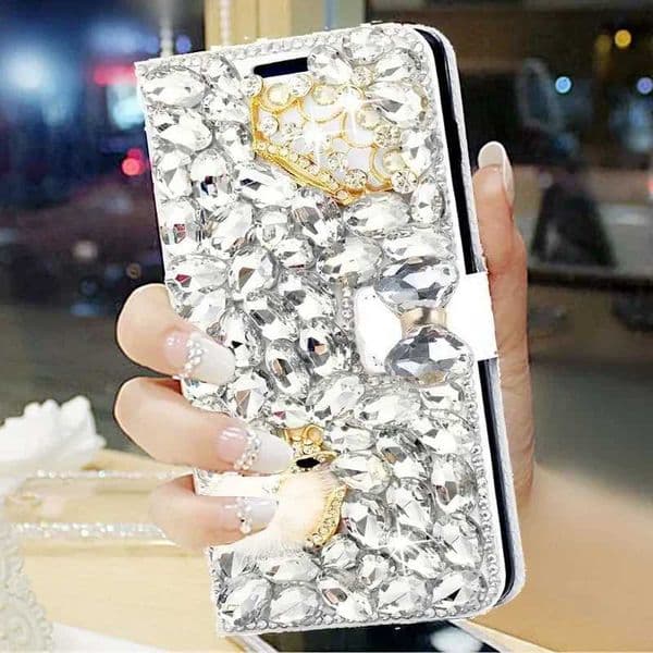 Crystal Rhinestone Wallet Leather Dia Phone Case For iPhone16 14 15 12 13Pro Max XR plus Pearl Flower Lipstick Cover Z250227