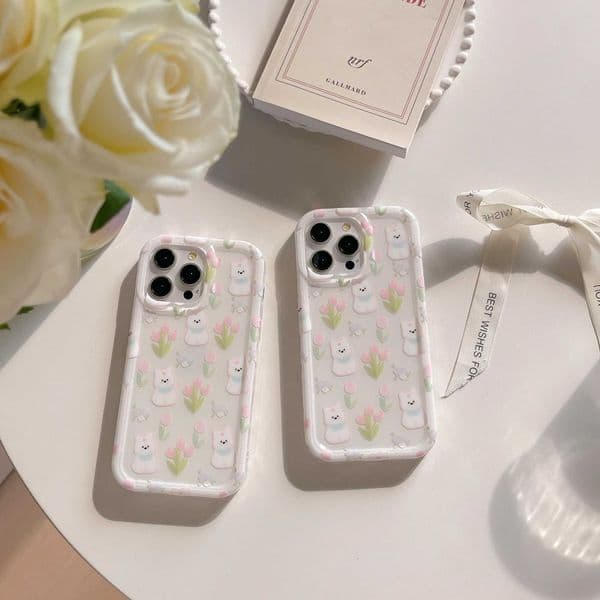 Full screen tulip cute puppy phone case for IPhone 15 15pro 15promax 14 14pro 14promax 13 13pro 13promax 12 12pro 12promax Z250227
