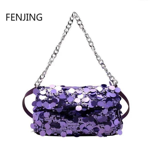 New Arrival Sequined Shiny Handbags Women New Fashion Shoulder Crossbody Bags Luxury Party Evening Bags Purple Over Envelope Bags T250227