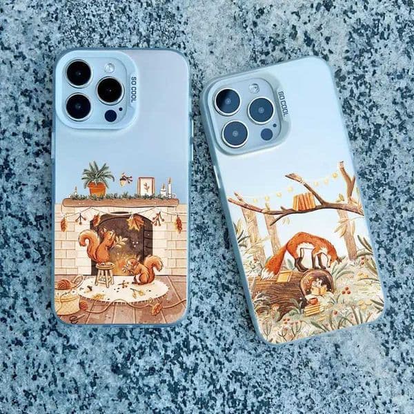 Cartoon animal bear fox squirrel phone case suitable for iPhone 15 16 14 13 12 Pro Max phone case iPhone 16 15 Plus 11 shockproof laser cover Z250227