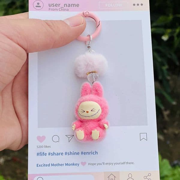 2026 New New Game And Toy Free Shipping Mini Flocking Labubu Kaii Particle Bag Phone Charm Stuff Animal Keychain Gift Designer 197 Toy