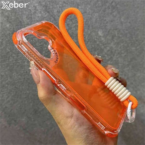Shockproof Transparent Wristband Strap Lanyard Phone Case For iPhone 15 11 12 13 14 16 Pro Max Plus XS XR X Colorful Frame Cover Z250227