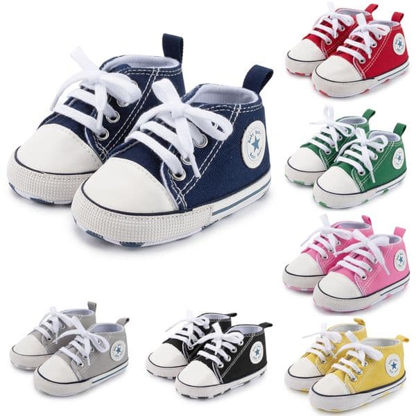 Newborn Classic Four-color Boys Girls Baby Shoes Kidsnest Casual Canvas Sneakers Soft Rubber Soles Anti-slip Infant First Walkers 0-18M 0006