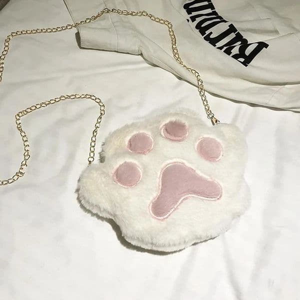 Ship from US Fashionable Womens Shoulder Bag Adorable Paw Print Plush Handbag with Chain Strap Spacious Crossbody Purse for Everyday Use 250227FBBBJ