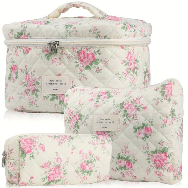 Ship from US Cute womens makeup bag 3 pieces travel bedding Coquette aesthetic floral toilet organizer 250227FBB