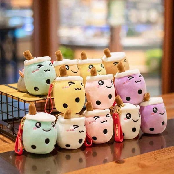 10cm Kaii Bubble Anime Tea Cup Keychain Soft Plush Toy Stuffed Boba Doll Lovely Backpack Decoration Best Gift for Girls Kids Z250227