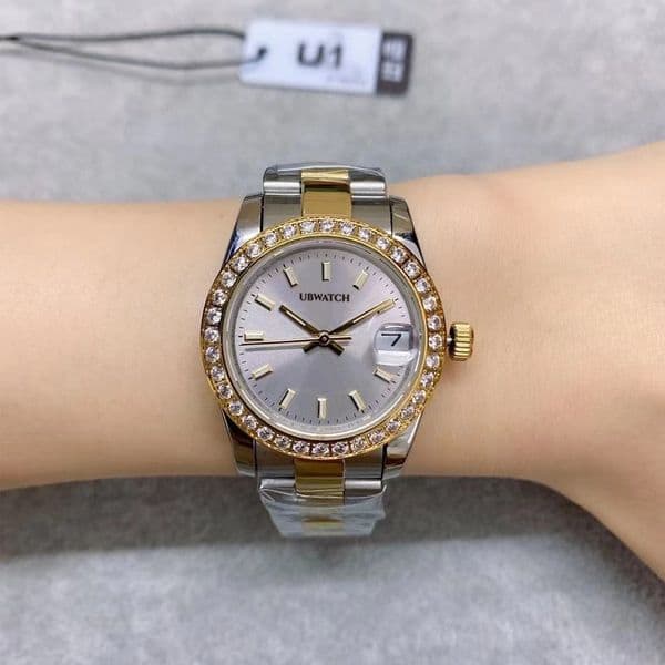 31MM Stainless Steel Sapphire Automatic ST9 Womens Watches Diamond Bezel Cyclops Date Window Ladies Wristwatches Charming Timepieces