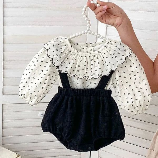 Spring born Baby Girl Clothes Suit Long Sleeved Cotton Printed ShirtSleeveless Jumpsuit Infant Baby Clothing Set 250227