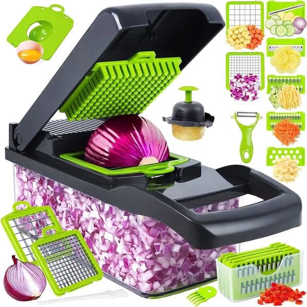 Kitchen vegetable chopper multifunctional onion and potato chopper fruit slicer 14/16 in 1 kitchen accessories cocoa 250226BJ