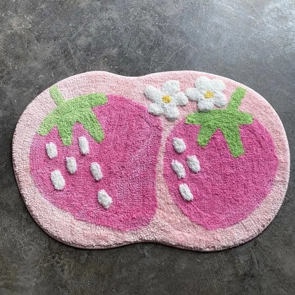 Cute Fruit Strawberry Tufting Bath Mat Pink Sweet Girls Home Decor Carpet Bedroom Bedside Rug Non-slip Hallway Entrance Door Mat 250222BJ