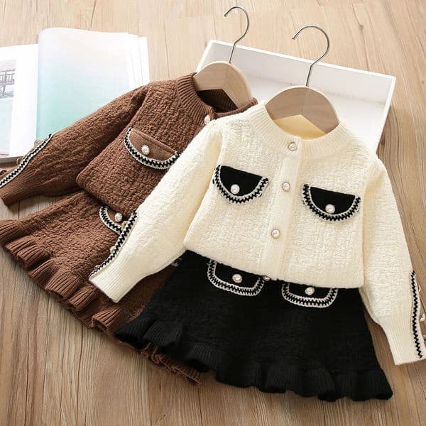 Sets 2Pcs Girls Clothing Tweed ed Knitted Clothes Sets Kids Fashion Fall Winter Children Suits for 1-8Ys Princess Kids Casual Outfit 25 S260415