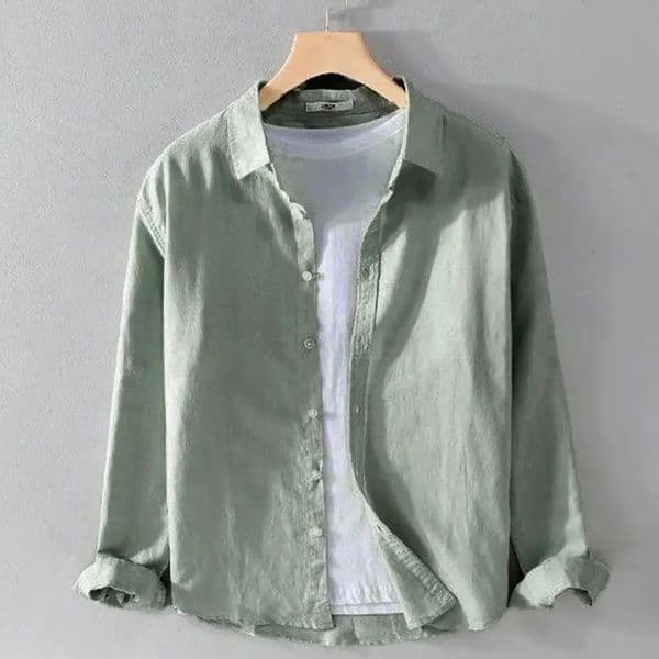 Spring Summer Mens Solid Color Simple Long-sleeved Shirt Loose High-end Comfortable Square Collar Handsome Trendy Mens Shirt 250224