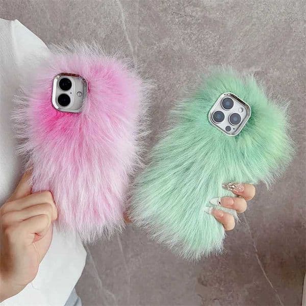 Fashion Fur Fuzzy Phone Case For iPhone 16 Pro 14 13 12 15 Pro Max Cover Cute Color Fluffy Soft Silicone Cases Girls Read Z250227