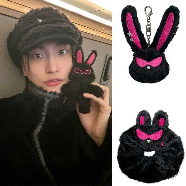 2026 New Game And Toy Keychain 13Cm Cute Plush Hair Band Black Long Ear Pendant Bag Accessory Key Ring K Stuff Animal Idols Yeosang San Fans Gift Free