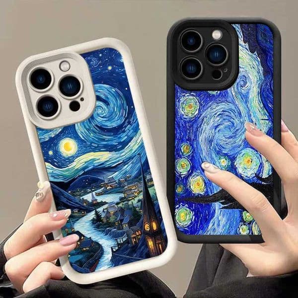 Vincent Van Gogh Starry Sky Oil Painting Phone Case For iPhone 16 15 14 13 12 11 Pro Max Plus XS 7 SE2 Read Soft Silicone Cover Z250227