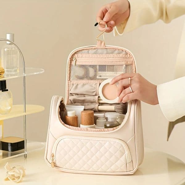 Ship from US Bedding PU makeup bag with hooks portable zipper travel toilet large capacity cosmetics organizer 250227FBB