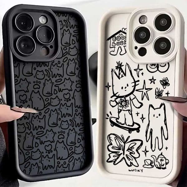 Cute Black Kitten Sketch Cat Phone Case For Redmi Note 9 9S 10 10C 11 12 12C 13 13C 14C A3 K30 K40 Pro Plus 4G 5G Cover Z250227