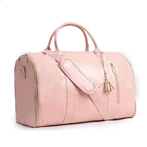 Ship from US n Leather 2 in 1 Convertible Folding Shoes Compartment Luggage Duffle Garment Duffel Bag 250228FBB