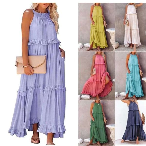 European American Summer Vacation Wind Lotus Leaf Edge Long Dress, Large Swing, Beach Skirt, Women's 2025 New Style, Unique and Elegant Clothing