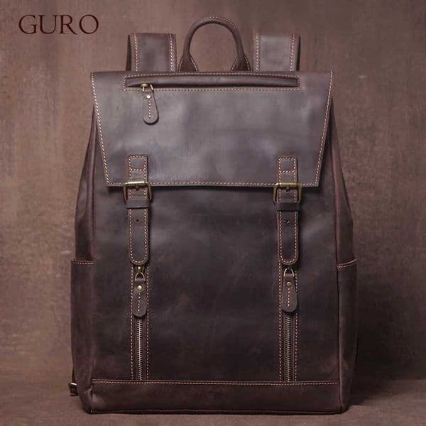Retro leather backpack mens outdoor hiking bag luxury top denim travel bag student backpack 16 inch laptop bag Z250224