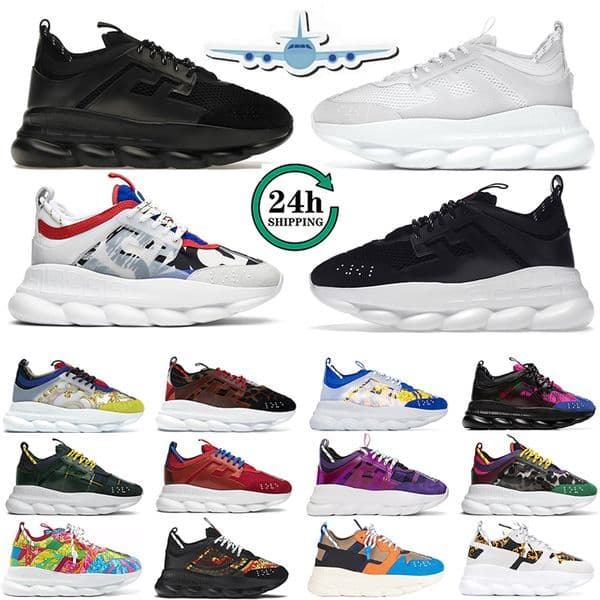 Designer casual Chain Reaction men women shoes luxury Rubber Suede Triple Black White Bluette Gold Red Cherry Brown mens trainers platform sneakers size 36-45