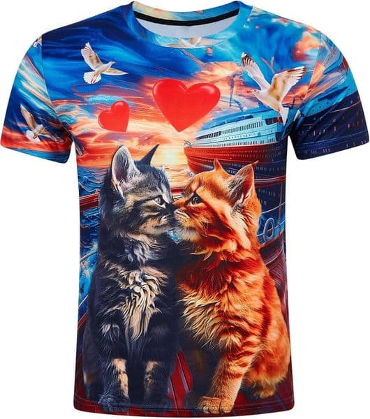 Mens T shirt Mens T-Shirts Cool Novelty Crewneck Short Sleeve Funny Graphic Top Casual Tees for Women tee Casual tops summer clothes Colorful Cat