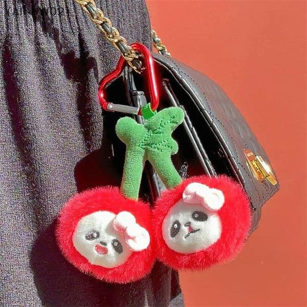 Ship from U.S. Cute Cherry Cape Little Panda Series Plush Pendant Cute Student Bag Keychain Doll Stuffed Toy Bag Charm 250228FBBBJ
