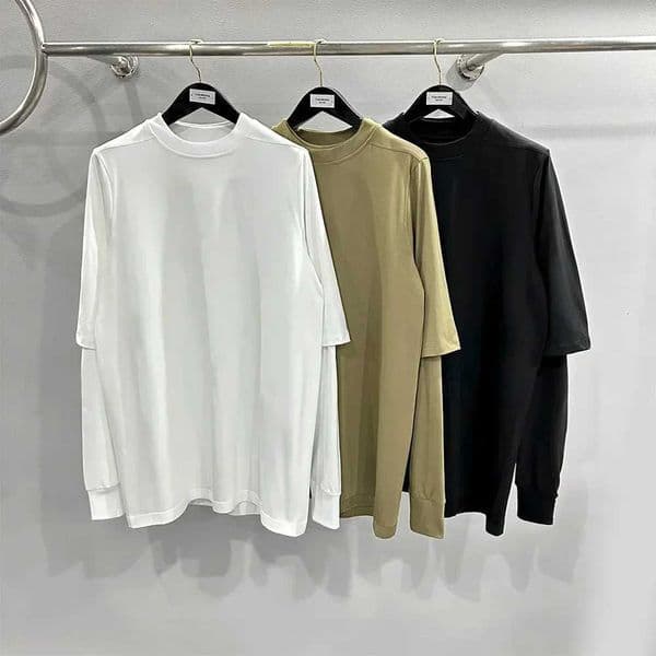Men's T-Shirts 2024ss Summer Ro T-shirt for Men Long Sleeve Tops SprSummer Knit Double Layer Design Patchwork Street Owens Oversize T-Shirt J251119