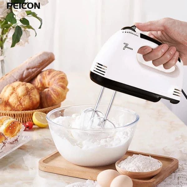 Electric Egg Beater Handheld Food Cake Bread Baking Dough Mixer for Kitchen Cooking 7 Speed Cream White Blender 250228BJ