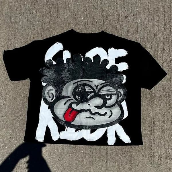 Retro Large Face Pattern Printed Cotton Tshirt for Men Y2K Summer and Women Short Sleeve Harajuku Oversized Top 250225