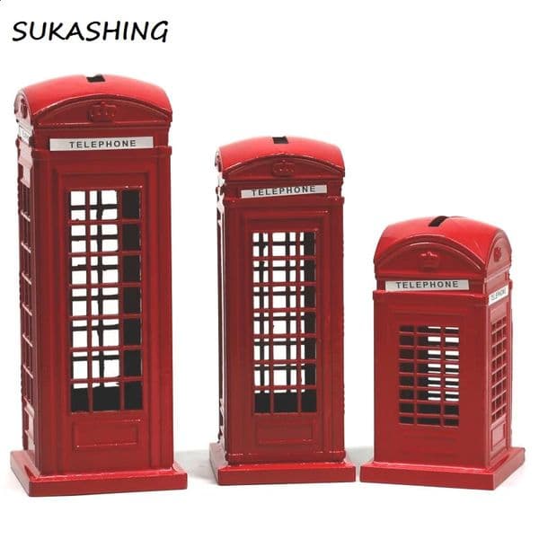 London Phone Booth Red Die Cast Money Box Piggy Bank UK Souvenir s for Kids Home Christmas Decoration 250228
