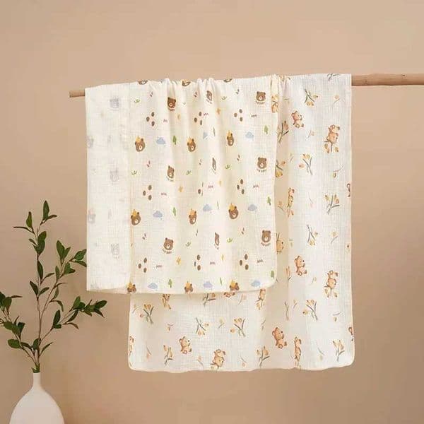 2026 New Ins Baby Newborn Swaddling Infant Cotton Gauze Bath Towel Animal Flowers Soft Stroller Blanket Muslin Diaper Wrap Cloth Z250228 Designer