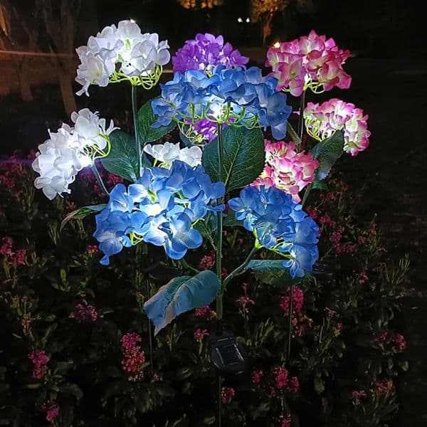 3Head Hydrangea Rose Flower Solar Led Light Outdoor Garden Lawn Lamps For Garden Vegetable Patch Patio Country House Decoration 250228