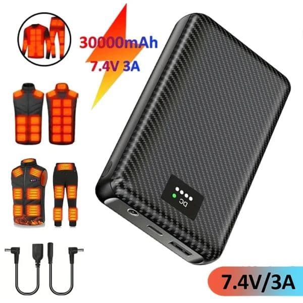 2025 Power Bank DC7.4V 30000mAh Charging Power Supply Phone External Battery For Heated Jacket Vest Socks Heated Clothing