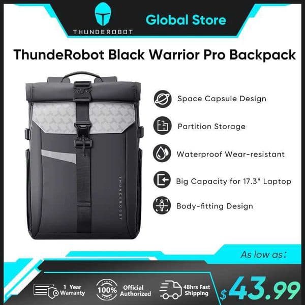 ThundeRobot Black Warrior Pro Backpack 17.3 inch Laptop Backpack Partition Storage Anti-thief Large Capacity Business Male Bag Z250224
