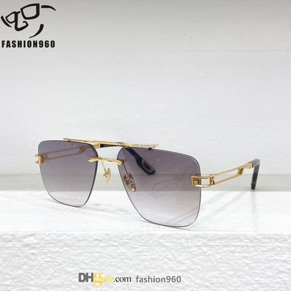 Pilot rimless Square designer mens sunglasses for women design big doube beam metal temple Spring frames anti blue light UV400 protection des lunettes de soleil Z126