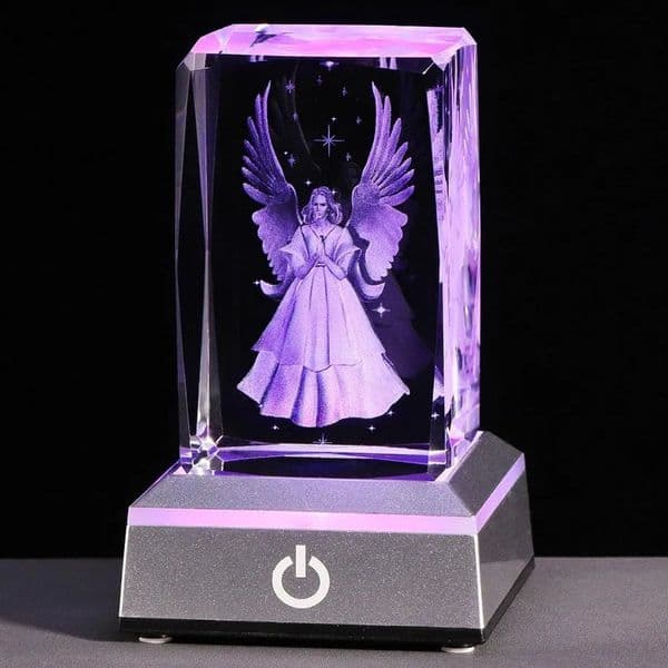 3D Crystal Guardian Angel Figurine with Colorful Light Base Laser Engraved Glass Gifts Collectible Figurines Statues 250228