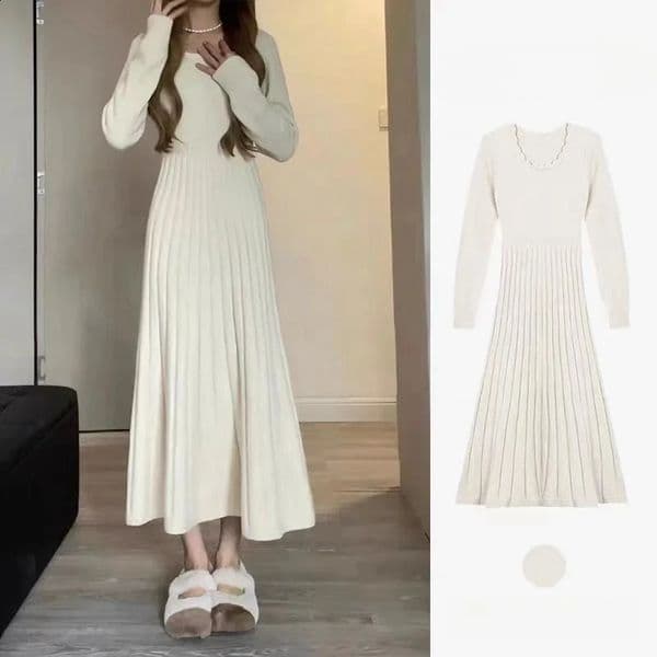 Sweater Long Dress For Woman Clothes Swing Casual Winter Chic Knitted Korean Slim Sleeve Elegance Sweet Female Clothing 250226BANJIA