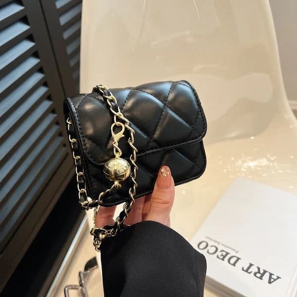 Ship from US Qunq Children Bag Girl Solid Color Fashionable Trend Diamond Grid Embroidery Thread Leather Metal Chain Crossbody 6T12T 250228FBBBJ