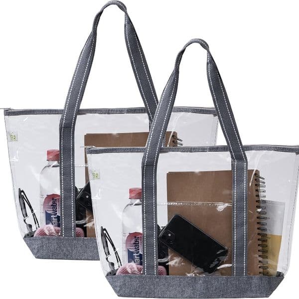Ship from US 2 Packs Clear Tote Beach Bags for Woman wZipper Shoulder Strap Transparent Lunch Shopping Bag Travel Stadium 250227FBB