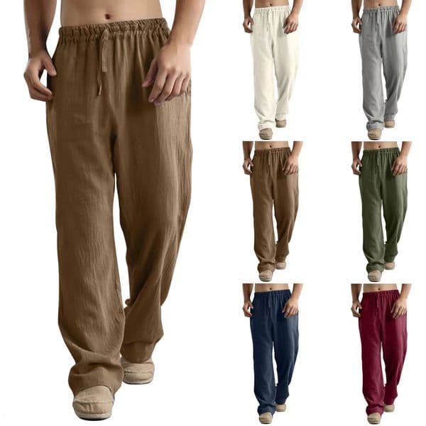 Mens Cotton Linen Pants Male Autumn Breathable Solid Color Linen Trousers Fitness Streetwear S-3XL 5XL 4XL 250227