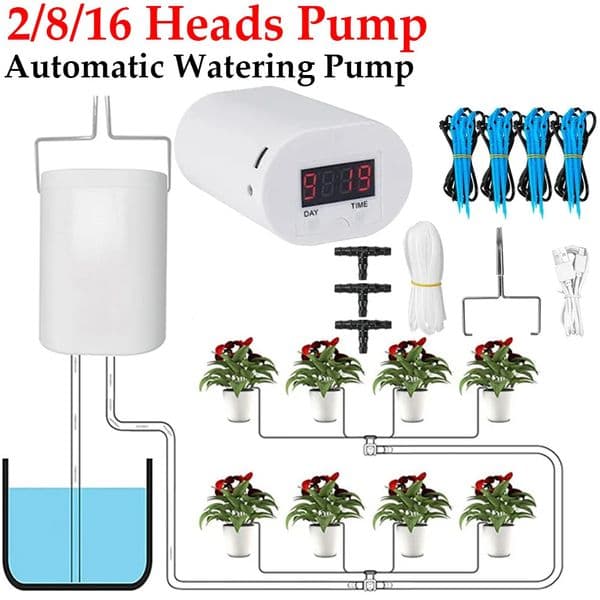 2/8/16 Heads Automatic Plant Flower Watering Pump Garden Accsesories Plants Sprinkler Drip Irrigation Device Water System Kit 250521BJ