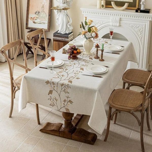 Rustic Waterproof Linen Tablecloth Heavy Weight Beige Embroidery Table Cloths for Rectangle Tables Burlap 250528
