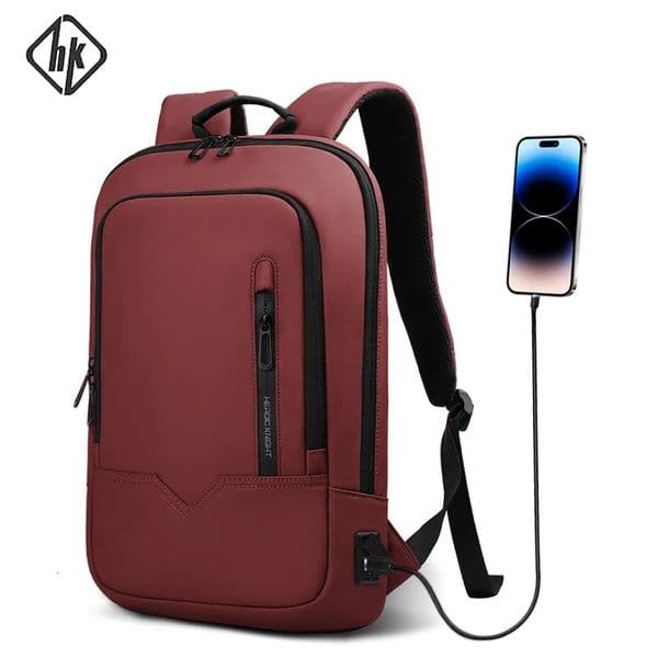 HK Business Slim Backpack For Men Water Resistant 15.6 inch Laptop Bag With USB Charger Light Weight Travel Bag for Work Office 250530